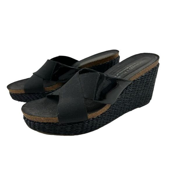 Donald J. Pliner Bosna Size 7.5M Black Cross Strap Wedge Slide Sandals 3” Wedge - Picture 1 of 10